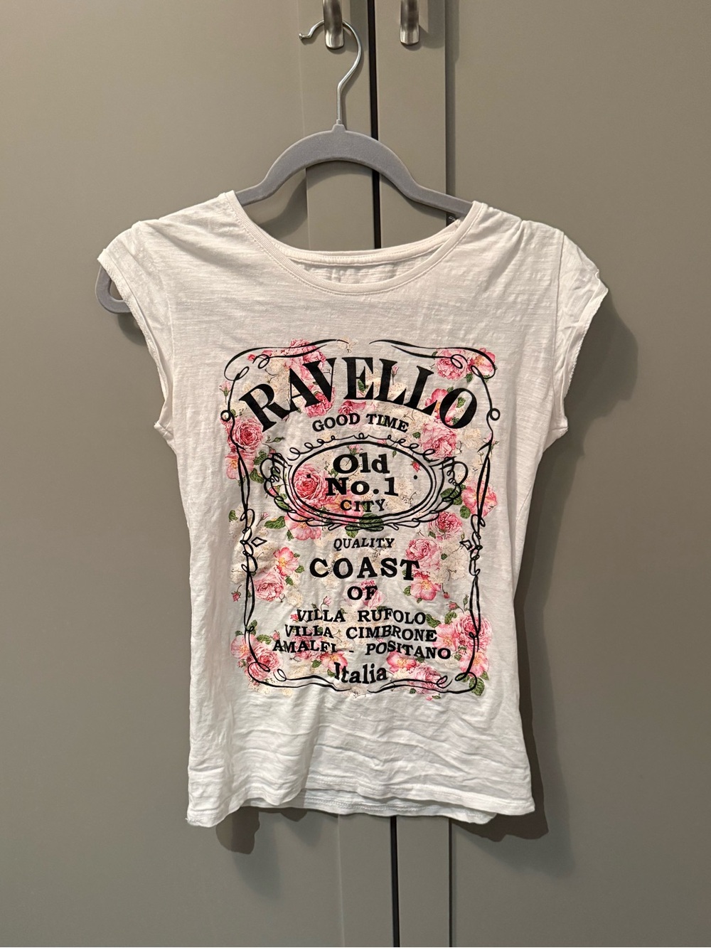 Ravello White Tee with Pink Floral Graphic